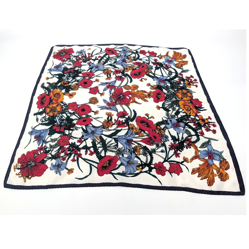 Vintage Style Floral Square Scarf Botanical Poppy Print‎ Navy Border 21x21 - Picture 7 of 7
